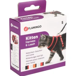 Flamingo Harms Kittentuig + Lijn - Kattenharnas - Zwart Rood 110cm 10mm