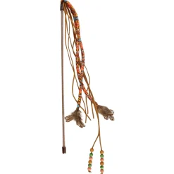 Flamingo Indy Hengel Met Kralen - Kattenspeelgoed - 56x5 cm Beige Oranje Turquoise