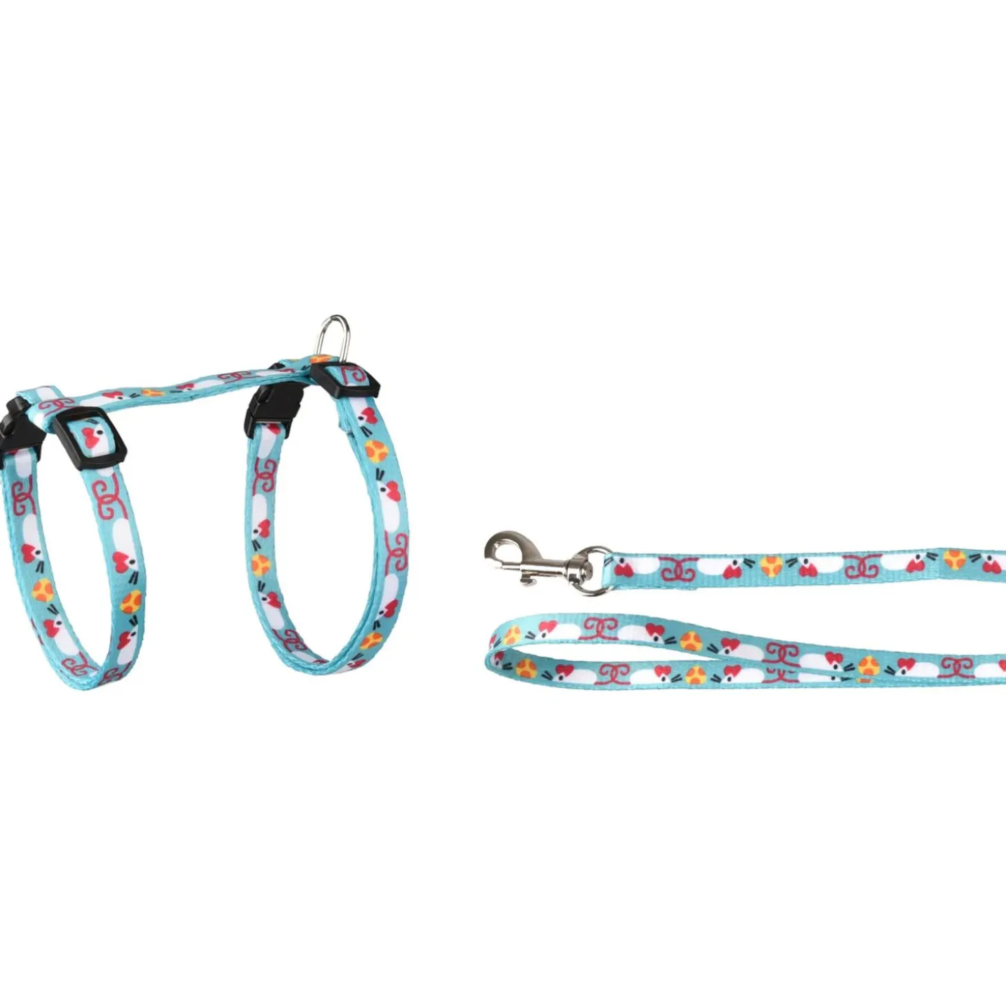 Flamingo Kattenharnas + Lijn Arwen - Kattentuigje - Blauw Print 20-35cm 10mm