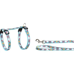 Flamingo Kittenharnas + Lijn Arwen - Kattentuigje - Blauw Print 15-25cm 10mm