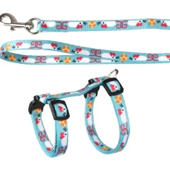 Flamingo Kittenharnas + Lijn Arwen - Kattentuigje - Blauw Print 15-25cm 10mm