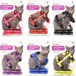 Flamingo Kittenharnas + Lijn Party - Kattentuigje - Assorti 120cm 15mm