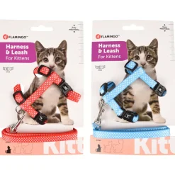 Flamingo Kittenharnas + Lijn Aiwa - Kattentuigje - Assorti 15-25cm 10mm