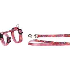 Flamingo Kittenharnas + Lijn Topo Muismotief - Kattentuigje - Paars Print 20-35cm 10mm