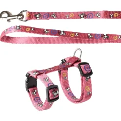 Flamingo Kittenharnas + Lijn Topo Muismotief - Kattentuigje - Paars Print 20-35cm 10mm