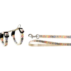 Flamingo Kittenharnas + Lijn Topo Muismotief - Kattentuigje - Wit Print 20-35cm 10mm