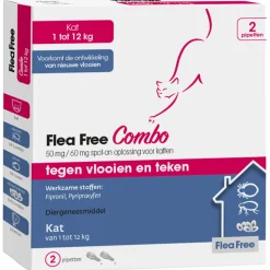 Flea Free Spot-On Combo Kat - Anti vlooien en tekenmiddel - 2 pip 1 Tot 12 Kg