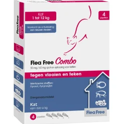Flea Free Spot-On Combo Kat - Anti vlooien en tekenmiddel - 4 pip 1 Tot 12 Kg