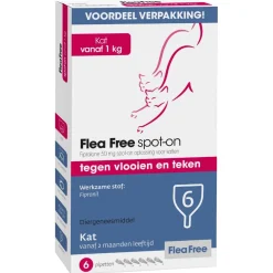 Flea Free Spot-On Kat - Anti vlooien en tekenmiddel - 6 pip Vanaf 1 Kg