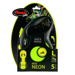 Flexi Rollijn New Classic Neon Tape - Hondenriem - 5 m Zwart Geel L