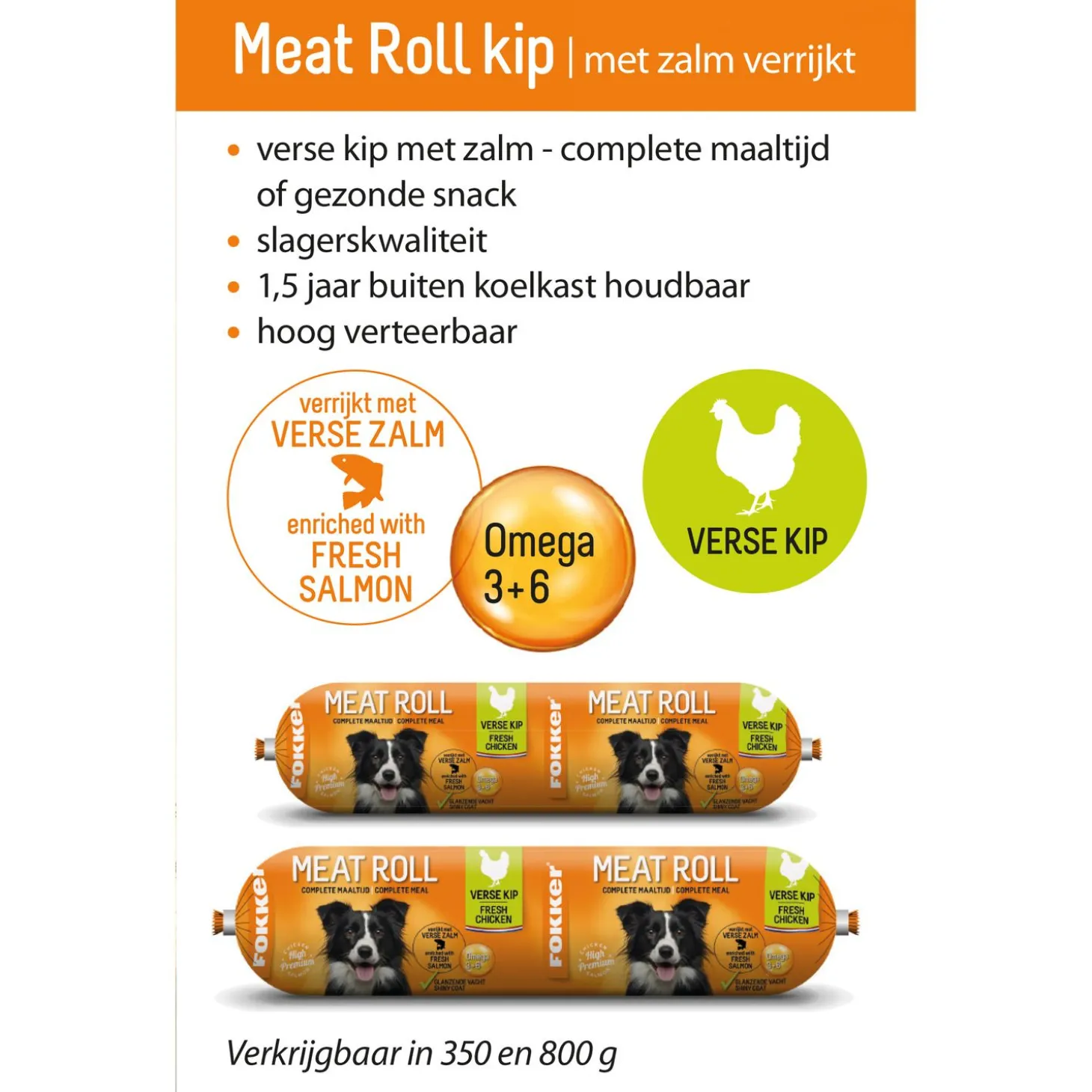 Fokker Meatroll - Hondenvoer - Kip Zalm 800 g