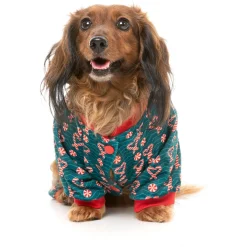Fuzzyard Honden Pyjama  I Heart Candy Canes - Hondenkleding - Groen Size 1