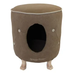 Happy-House Hocker En Huisje - Kattenmand - 40x40.5x40.5 cm Taupe Off-White Naturel