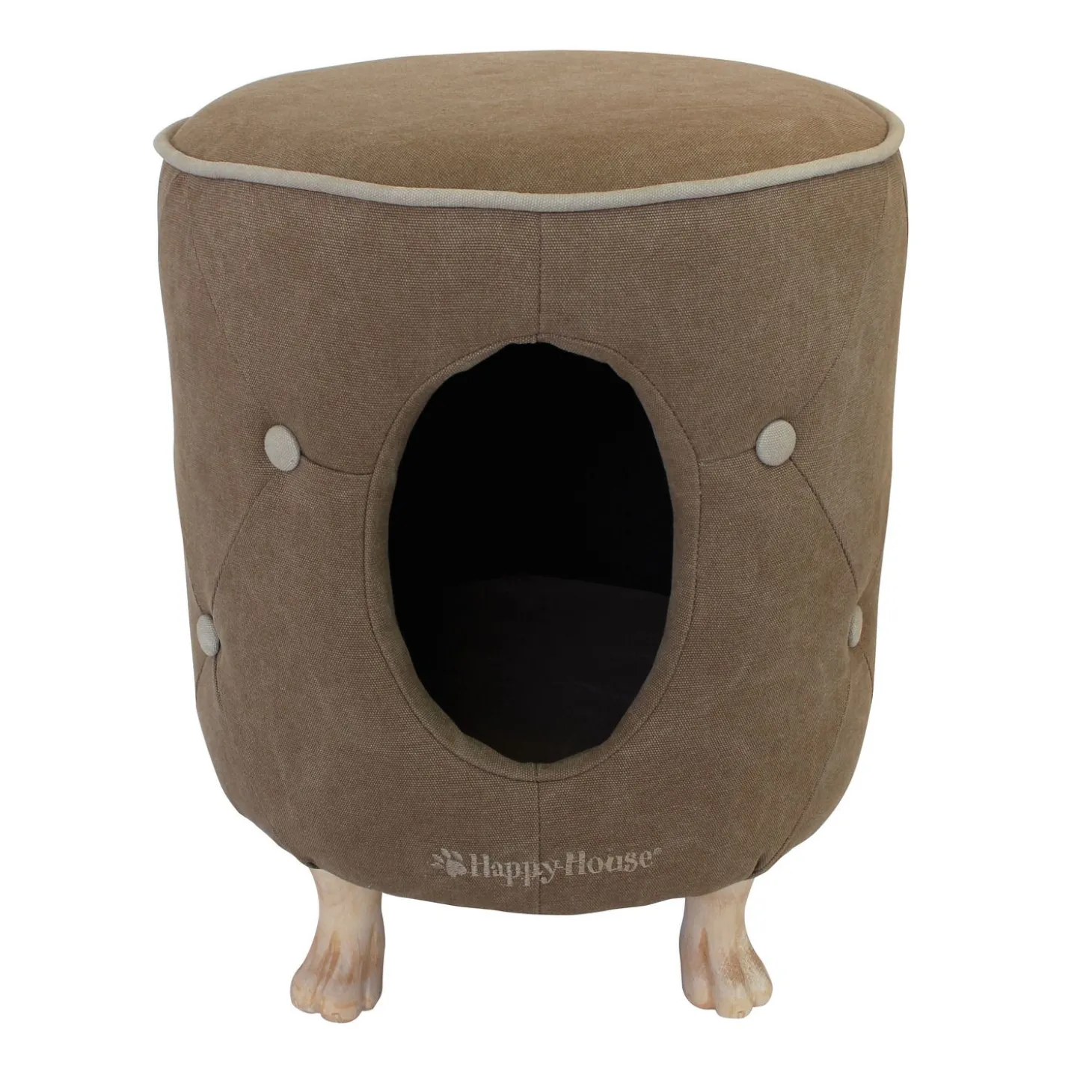 Happy-House Hocker En Huisje - Kattenmand - 40x40.5x40.5 cm Taupe Off-White Naturel