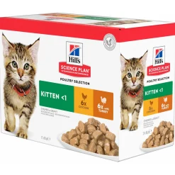 Hill's Feline Kitten Poultry Selection Multipack - Kattenvoer - Kip Kalkoen 85 g 12 stuks