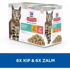 Hill's Feline Maaltijdzakjes Adult Perfect Weight Multipack - Kattenvoer - 12x85 g