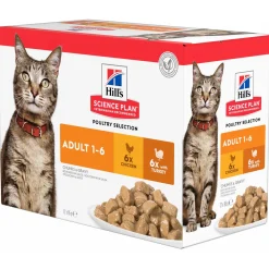 Hill's Feline Maaltijdzakjes Adult Multipack - Kattenvoer - Kip Kalkoen 12x85 g