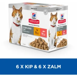 Hill's Feline Maaltijdzakjes Adult Sterilised - Kattenvoer - Kip Zalm 12x85 g