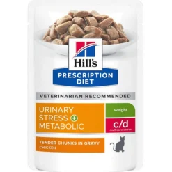 Hill's Prescription Diet C/D Urinary Stress Urinary Care + Weight Care  Maaltijdzakjes - Kattenvoer - Kip 12x85 g
