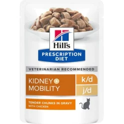 Hill's Prescription Diet K/D + Mobility - Kidney + Joint Care Maaltijdzakjes - Kattenvoer - Kip 12x85 g