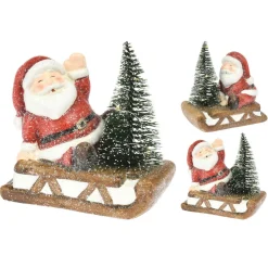 Homestyle Kerstman Op Slee Met Led - Kerstversiering - 12x5x13 cm Assorti