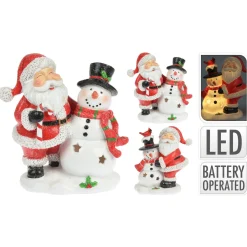 Homestyle Kerstman Sneeuwman Met Led - Kerstversiering - 14x10x15 cm Assorti
