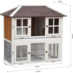 Homestyle Konijnenhok Palace - Dierenverblijf - 125x68x118 cm Wit Natural