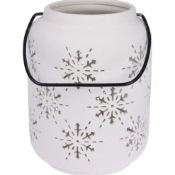 Homestyle Lantaarn Sneeuwvlok - Kerstversiering - 14x14x18.5 cm Wit