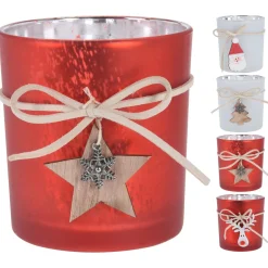 Homestyle Theelichthouder Met Deco - Decoratie - 8x8x8 cm Rood