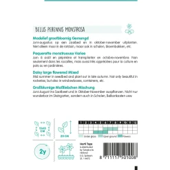 Hortitops Bellis Perennis - Madelief Monstrosa Dubbelbloemig Gemengd - Bloemenzaden - 250 mg