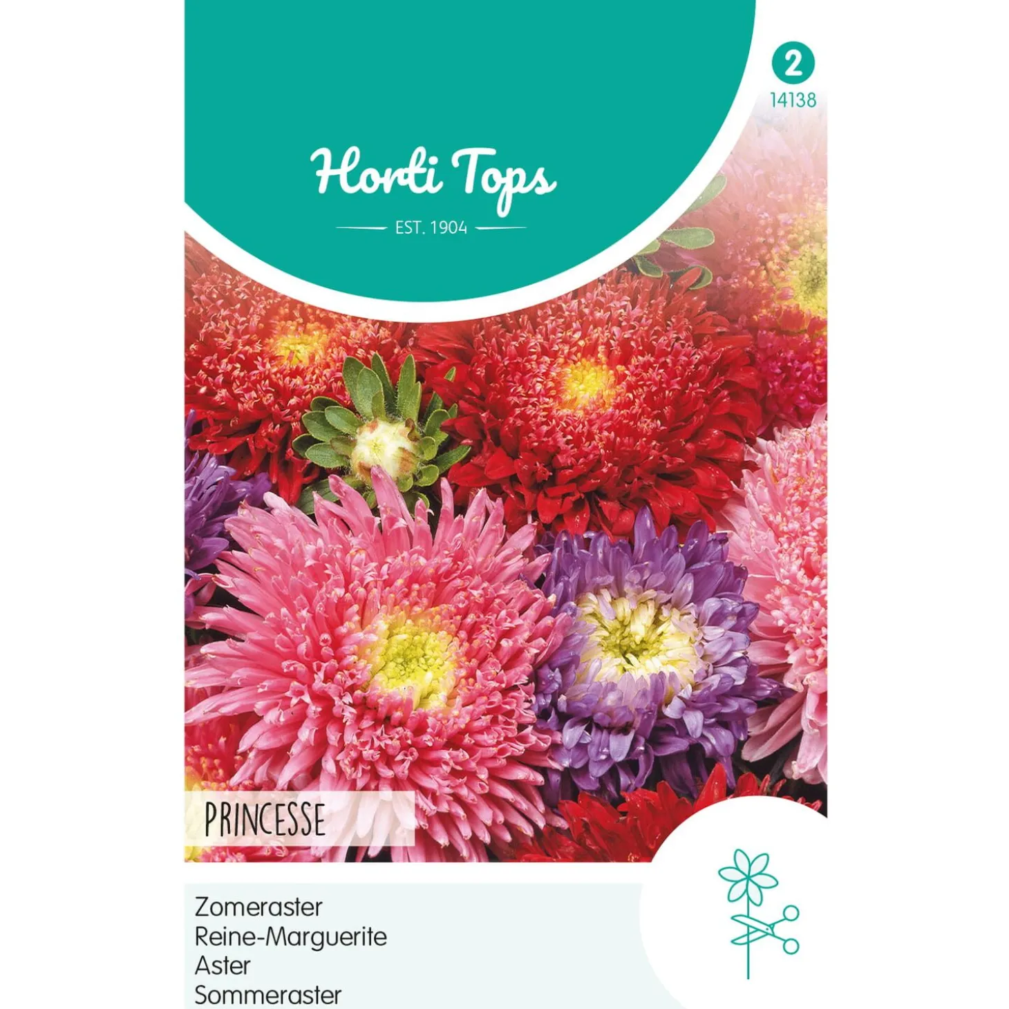 Hortitops Callistephus - Zomeraster Princesse Gemengd - Bloemenzaden - 750 mg