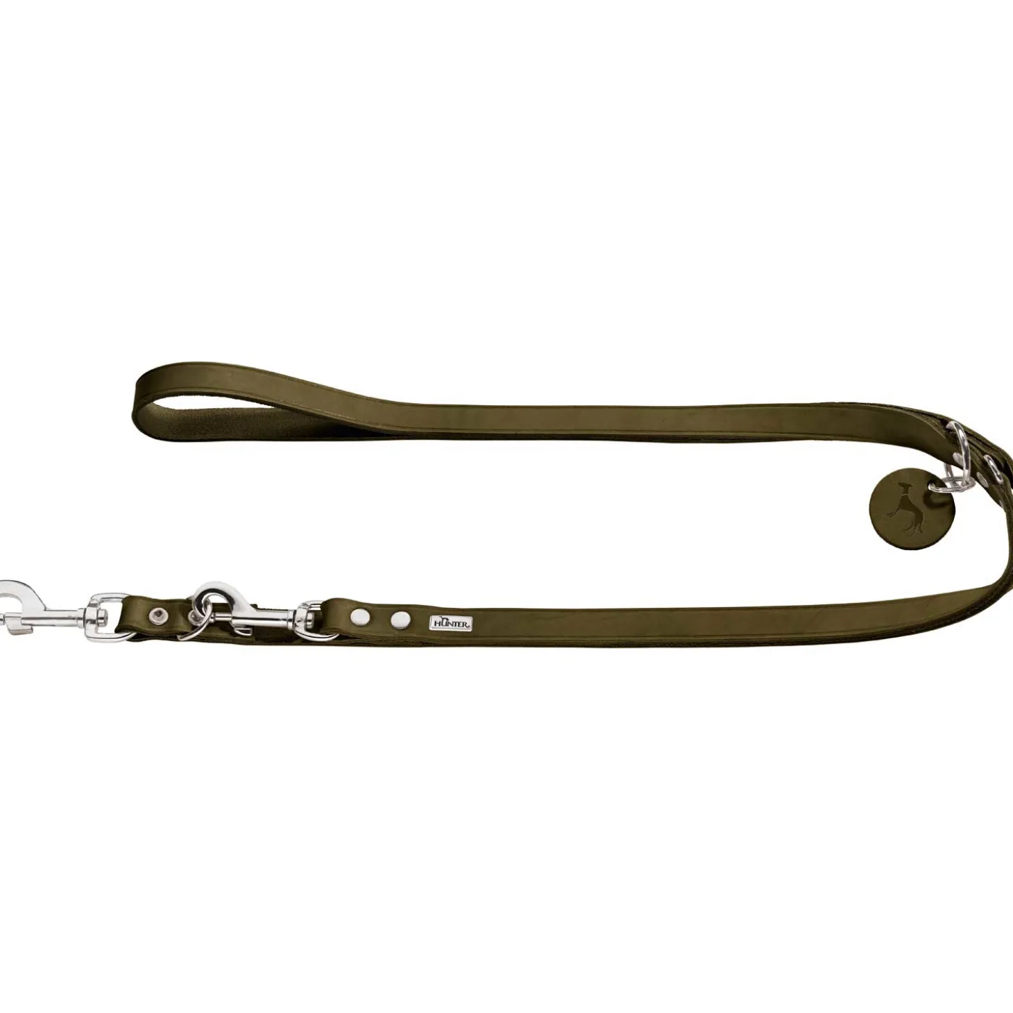 Hunter Verstelbare Looplijn Leder Olijfgroen - Hondenriem
