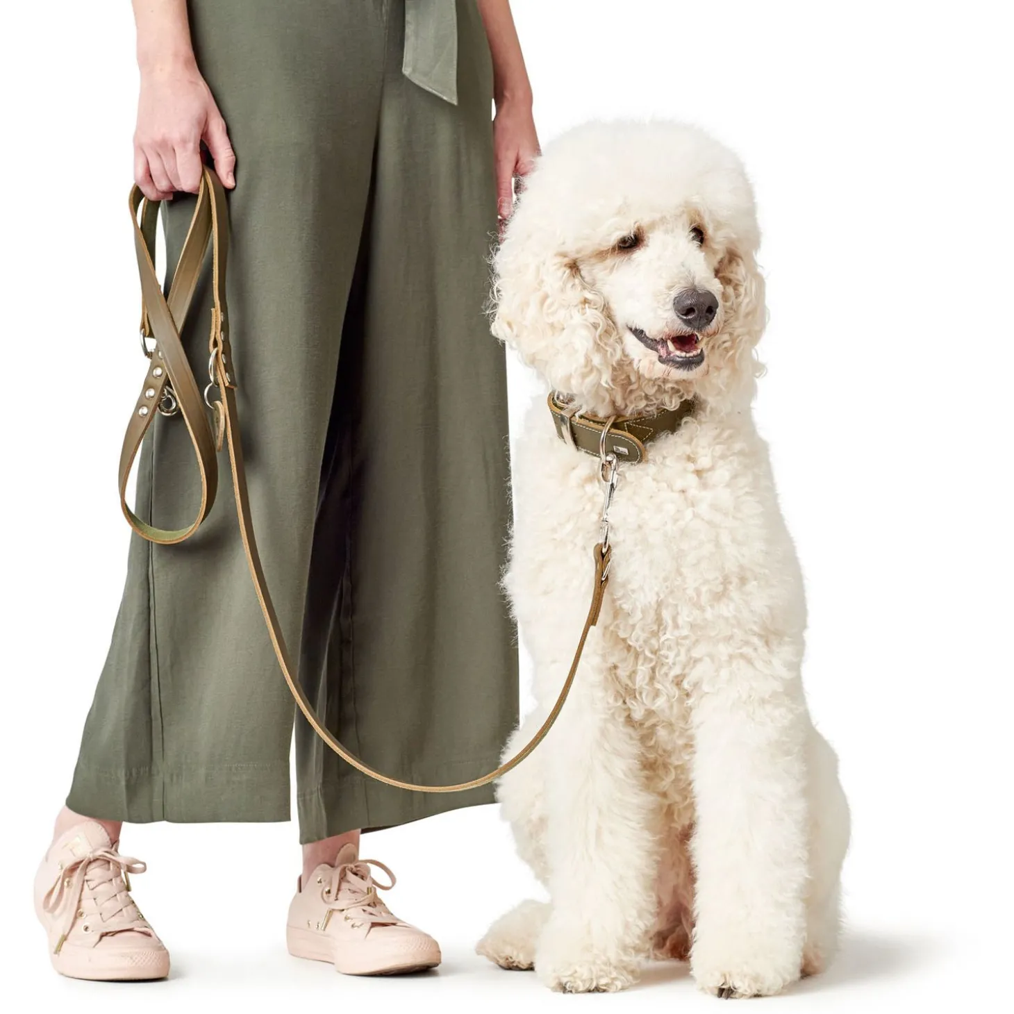 Hunter Verstelbare Looplijn Leder Olijfgroen - Hondenriem