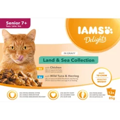 Iams Delights Senior Land & Sea Collection - Multipack - Kattenvoer - Vlees Vis 12x85 g