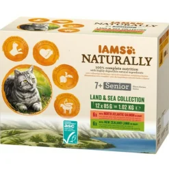Iams Naturally Senior Land & Sea Collection - Multipack - Kattenvoer - Vlees Vis 12x85 g