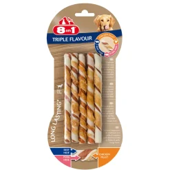8in1 Delights Twisted Sticks Triple Flavour - Hondensnacks - Kip Varken Rund 70 g 10 stuks