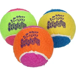 Kong Birthday Tennisballen - Hondenspeelgoed - Geel Groen Oranje Medium