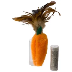 Kong Speeltje Pluche Wortel Met Veer - Kattenspeelgoed - Oranje per stuk