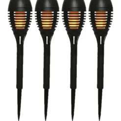 Lumineo Solar Fakkel Vlam Effect - Tuinverlichting - Ø8x27 cm Zwart 4 stuks 12 Led