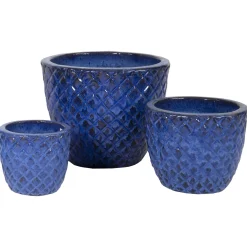 Mega Collections Glazed Pineapple Pot S3 - Pot & Plantenbak - D22/38H18/30 cm Blauw