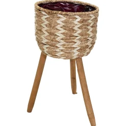 Mega Collections Plantenmand Op Poten - Pot & Plantenbak - Ø18x44 cm Naturel Wit