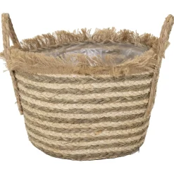 Mega Collections Plantenmand Raffa Met Handvat - Pot & Plantenbak - Ø33x22 cm Naturel Wit