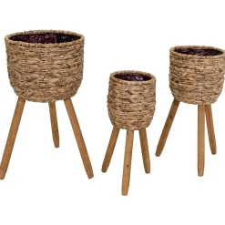 Mega Collections Plantenmand Op Poten S3 - Pot & Plantenbak - D18/31.5H44/60 cm Naturel Bruin