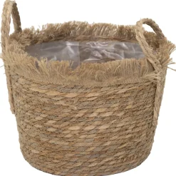 Mega Collections Plantenmand Raffa Met Handvat - Pot & Plantenbak - Ø19x18 cm Naturel