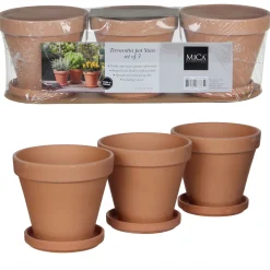 Mica Decorations Terracotta Pot Met Schotel Set Van 3 - Bloempotsets - 41x14x12 cm Terra