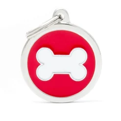 My Family Big Circle White Bone - ID Tag - Rood