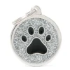 My Family Big Glitter Circle  Paw - ID Tag - Zwart