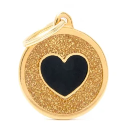 My Family Big Glitter Circle  Heart - ID Tag - Zwart