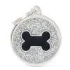 My Family Big Glitter Circle  Bone - ID Tag - Zwart