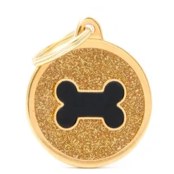 My Family Big Glitter Circle  Bone - ID Tag - Zwart